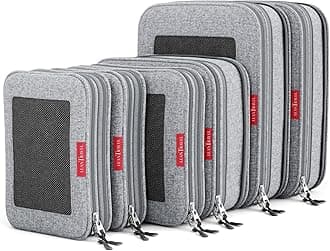 LeanTravelCompression Packing Cubes Luggage Organizers for Travel with Double Zipper - Set of 6 - Color Grey