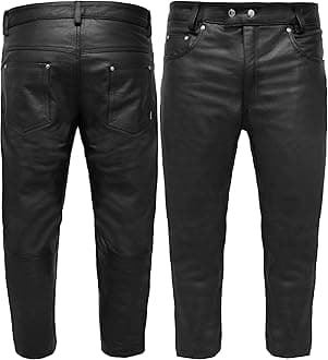 Leather Pants Motorcycle Pants for Mens 30" to 44" Waist Jeans Style Pant with 5 Pockets Motorbike Pant for Biker