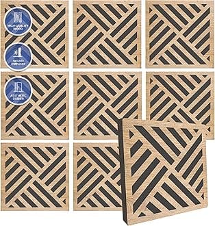 Arrowzoom 8 Diffuse PRO Acoustic Wooden Panel Absorb Sound Reduction Recording Fire Retardant Euroclass E NRC 0.64 up to 5000Hz Scattering Range Diagonal Stripes Design 11.5x11.5x0.4in 1308