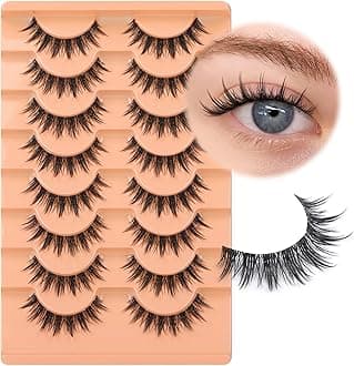 Focipeysa Manga Lashes Wispy Eyelash Anime Lashes Natural Cat Eye False Eyelashes Japanese 3D Cosplay Lashes that Look Like Lash Clusters (12mm 8 Pairs)