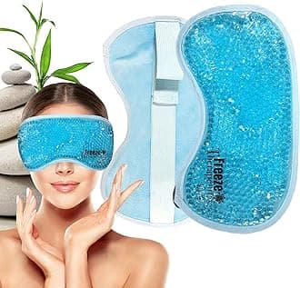 USA Merchant - Hot/Cold Plush Gel Bead Relief Wrap | Freeze Therapeutics by | Hot Or Cold Reusable Ice Packs with Flexible Beads (Blue Full Eye Mask)