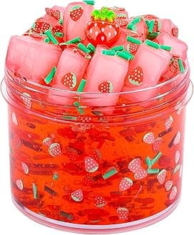 Red Jelly Cube Crunchy Slime, Soft Non-Stick Clear Crystal Slime, Stress Relief Toy for Girls and Boys, for Kids Party Favors Gifts Ideas, Birthday Gifts