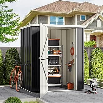 VIWAT 4x3 FT Outdoor Storage Shed, Garden Shed with Updated Frame Structure and Lockable Doors, Metal Tool Sheds for Backyard Garden Patio Lawn, Black