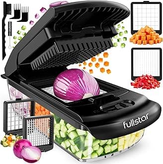 Fullstar Vegetable Chopper & Cutter - Slicer Dicer Spiralizer with Container for Food Veg Onion Cucumber Tomato Salad Potato French Fry - Kitchen Gadgets & Accessories (PRO 2-in-1, Black)