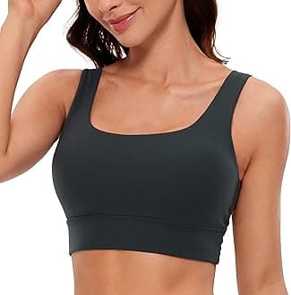 CRZ YOGAButterluxe Womens U Back Sports Bra - Scoop Neck Padded Low Impact Yoga Clothes Workout Crop Top with Built in Pads