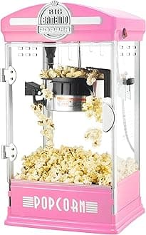 Big Bambino Popcorn Machine - Old-Fashioned Popcorn Maker with 4-Oz Kettle, Measuring Cups, Scoop, and Serving Cups by Great Northern Popcorn (Pink)