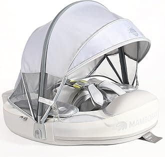 Mambobaby Float Add Tail Baby/Infant Swim Float with Canopy, Non-Inflatable Solid Upgrade Soft Waterproof Skin-Friendly Leather Material (Global Limited Edition Silver)