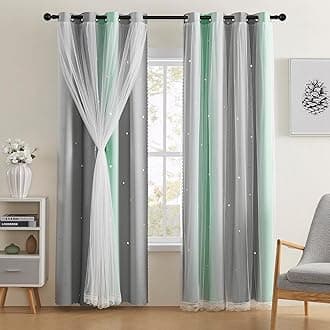 XiDi Blackout Curtains for Bedroom & Kids Room - Rainbow, Unicorn Wall Decals - Green, Grey - 34x84 Inch - 1 Panel