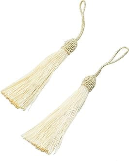 Makhry 20pcs 15.5cm/6 Inch Silky Floss Bookmark Tassels with 2-Inch Cord Loop and Small Chinese Knot for Jewelry Making, Souvenir, Bookmarks, DIY Craft Accessory (Beige)