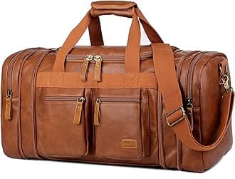 Leather Travel Duffel Weekender Bag Carry on Overnight Bag Sports Duffel bag For men and Women HB-21 (Brown)