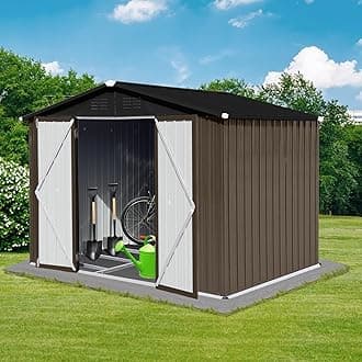 8 x 6 FT Outdoor Storage Shed, Metal Garden Tool Shed with Slooping Roof, Lockable Doors and Aluminum Frames, Easy to Assemble for Garden, Patio, Lawn, Brown