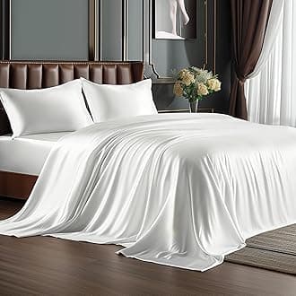 BEDELITE Satin Sheets Twin Size Bed Set, Luxury Soft White Silky Sheets for Hair and Skin, Similar to Silk Bed Sheets Set 3 Pieces with 1 Deep Pocket Fitted Sheet, 1 Flat Sheet, and 1 Pillowcase