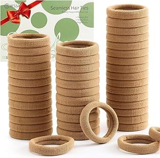 100 Pcs Thick Seamless Hair Ties, Ponytail Holders Hair Accessories No Damage for Thick Hair (Light Brown Colors)