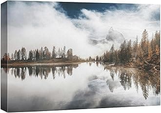wall26 Canvas Print Wall Art Misty Mountain Reflection Tranquil Photography Realism Bohemian Relax/Calm Cool for Living Room, Bedroom, Office - 32"x48"