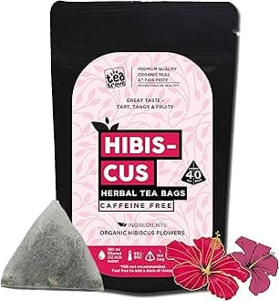 the tea trove Organic Hibiscus Tea Leaves Bags - 40 Eco-Friendly Hibiscus Flower Tea Bags In Resealable Pouch - Caffeine Free | Pack Of 1, 60 Grams