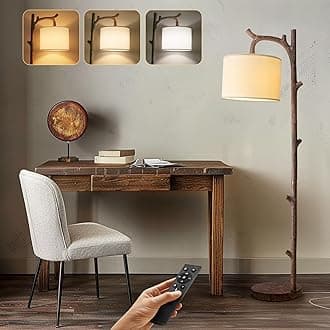 Retro Farmhouse Floor Lamp for Living Room with Remote Rustic Standing Lamps Tree Trunk Deco Modern Country Vintage Wood Floor Lamp（Brown,Bulb Included）