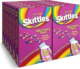 SINGLES TO GO! Skittles Go Wild Berry Punch, Powdered Drink Mix, Zero Sugar, Low Calorie, Includes 12 boxes, 6 Servings per Box, 72 Total Servings,6 Count (Pack of 12)