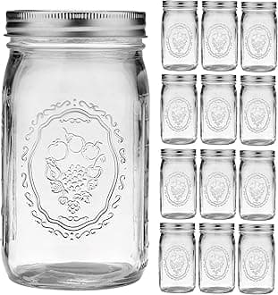Mason Jars 32 oz Wide Mouth - 12 Pack Quart Glass Mason Jars with Airtight Li...