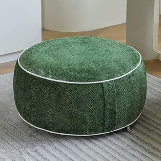 Inflatable Pouf Ottoman, 21x10 Inches Stuffed Chenille Ottoman with Inflatable PVC Liner, Foot Rest with Portable Handle, Round Floor Pillow for Living Room, Bedroom, Kids Room