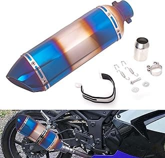 1.5-2" Inlet Motorcycle Exhaust Muffler Slip On 400mm Lengthened Universal for Dirt Bike ATV Street Bike 38-51mm Inlet with DB Killer Silencer,Hexagonal Blue