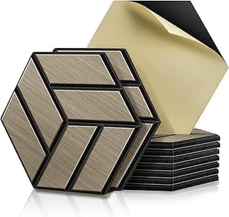 JAMELO Soundproofing Panels Wood Veneer 10 Packs | 30 * 15 * 1.2cm Acoustic Panels Self-Adhesive 3D Wall Panels For Ceiling/Door/Wall Decoration Wall Covering Walnut