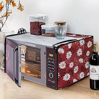 Glassiano Red-White Flower Printed Microwave Oven Cover for Godrej 23 Litre Convection Microwave Oven GMX 23CA1 MKM, Sliver