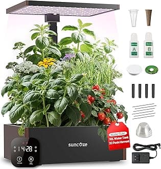 20 Pods Hydroponics Growing System Kit, Indoor Herb Garden with 30W LED Grow Light, 10L Large Water Tank, Up to 25" Height, Plants Germination Kit with Quiet Pump, Black