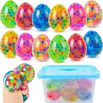 Eavotoy 12 Pack Easter Eggs Stress Balls Fidget Squishy Squeeze Ball for Easter Basket Stuffers Party Favors Gifts