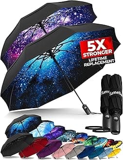 Strongest Windproof Travel Umbrella (Compact, Superior & Beautiful), Small, Wind-Tested, Light & Portable, Automatic Folding Rain Umbrella, Durable Premium Grip, Fits Car and Backpack