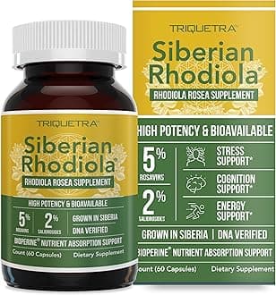 Max Strength Siberian Rhodiola®: Rhodiola Rosea 5% Rosavins, 2% Salidroside & BioPerine® for Enhanced Absorption – Helps Support Stress, Energy & Focus* – Grown in Siberia, DNA Verified (60 Capsules)