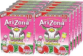 AriZona Fruit Snacks, Sour Watermelon - 10 Boxes of 10 ct. 0.9oz Bags (Total 100 ct) - Gluten Free - Gummy Chews