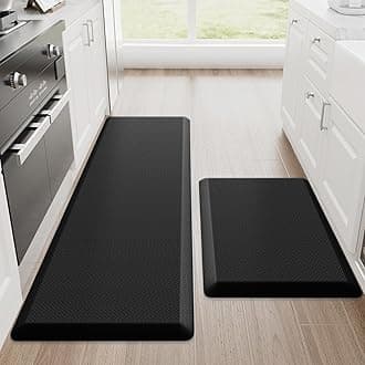 Kitchen Mats, 2PCS Kitchen Rugs, Cushioned Anti Fatigue Kitchen Mats for Floor, Non-Slip Standing Desk Mat, Waterproof Kitchen Rug Set for Kitchen, 20" x 32"+20" x 48"-Full 1 inch Thick,Black