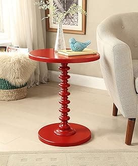 Assembly Round Coffee End Tables for Living Room, Accent Furniture Pedestal Table, Nightstand Decor Side Tables for Bedroom-Red