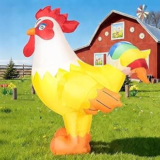DomKom 6FT Rooster Inflatables Christmas Spring, Farm Ranch Blow up Animals Cute Chicken, Decorations Outdoor Yard Built-in LED Lights Big Large Decor Party Lawn Holiday Outside