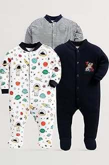 100% Cotton Rompers Sleepsuits Jumpsuit Night Suits for Infants Newborn Baby Boys & Girls