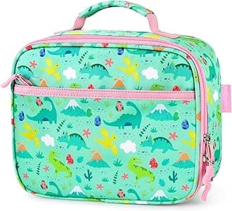 mibasies Kids Lunch Box for Girls Insulated Rainbow Lunch Bag (Light Green Dinosaur Forset)