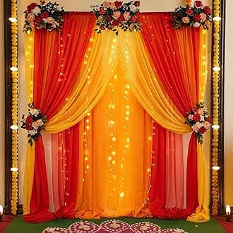 SpecialYou.in Ganpati Decoration Setup For Home,Haldi Decorations Items For Home With Ganpati Decoration Backdrop,Mehndi Decorations Items For Marriage,Back Drop Curtain For Decor- 11 Pcs,Multicolour