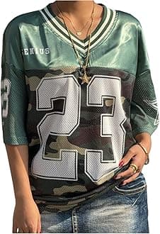 Floerns Women's Camo Print Team Sports T Shirts V Neck Basketball Jersey Tee Shirts