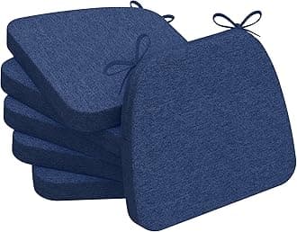 AAAAAcessories D-Shaped Chair Cushions, 2" Thick Dining Chair Pads with Ties and Removable, Machine-Washable Cover, 17" x 16", Set of 6, Blue