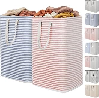 Lifewit 2 Pack Laundry Hamper Large Collapsible Laundry Basket, Freestanding Waterproof Cloth Hamper with Easy Carry Handles in Laundry Room Bedroom Bathroom Dorm for Adult, Pink&Blue, 2 x 80L