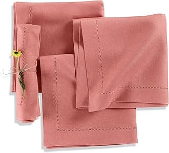 Solino Home Linen Napkins Set of 4 - Medium Weight 100% Pure Linen Hemstitch Dusty Rose Dinner Napkins Cloth 20 x 20 Inch for Valentines, Spring, Easter - Handcrafted and Machine Washable