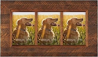 Eosglac Collage Picture Frame 4x6 3 Openings, Wood Plank Design with Rustic Brown Finish, Wall Mounting Display, Handmade Wooden Photo Frame