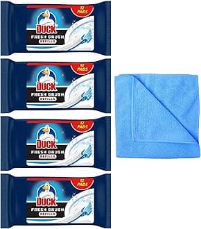 4X Fresh Brush Refills (4 Packs, 48 Flushable Cleaning Pads)-Biodegradable- Toilet Bowl Cleaner- with Microfibre Cleaning Cloth