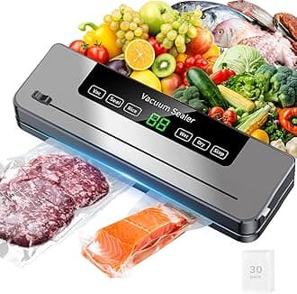 Necomi Vacuum Sealer, 6-in-1 Automatic Sealing Food Saver Machine with 30Pcs Sealing Bags, Dry & Moist Sealing Modes, Built-in Cutter,for Food Fresh and Storage