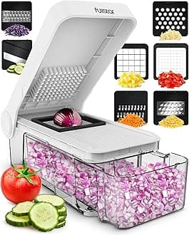 Vegetable Chopper Cutter Mandoline Slicer Cheese Grater - Food Onion Salad Veggie Chopper with Container - French Fry Potato Dicer Slicer Cutter - Kitchen Tools Gadgets (7-in-1 Compact White)