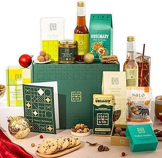 Vegan Hamper with Truffles & Hot Chocolate Set, Christmas Presents for Her Plus 2 Non-Alcoholic Mocktails by EDEN & CO