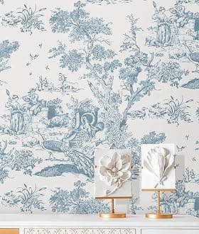 Peel and Stick Wallpaper Blue and White Wallpaper Toile Removable Self-Adhesive Wall Paper for Bedroom Bathroom Vintage Contact Paper for Walls Covering 16In×78.7In