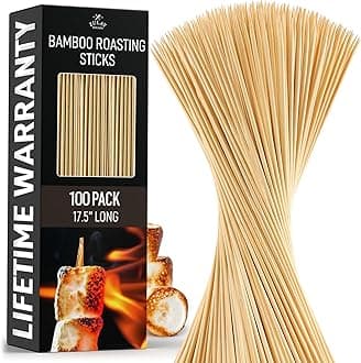 100 Pack Bamboo Wooden Skewers - 17.5" Marshmallow Roasting Sticks & Barbeque Skewers For Campfire - Authentic Bamboo Sticks & Smores Sticks For Grilling Hotdogs, Kabobs, BBQ, & More