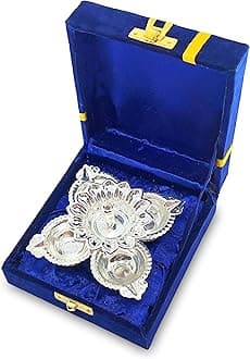 BENGALEN German Silver Diya with Blue Velvet Box