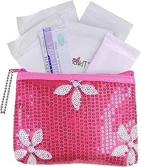 First Period Kit to-Go! - Organic Eco-Friendly Tween Pads & Liner - Period Bags for Teen Girls for School - Period Pouch & Teen Pads for Girls Ages 11-14, Teen Pads for Periods - Pads for Teens Girls